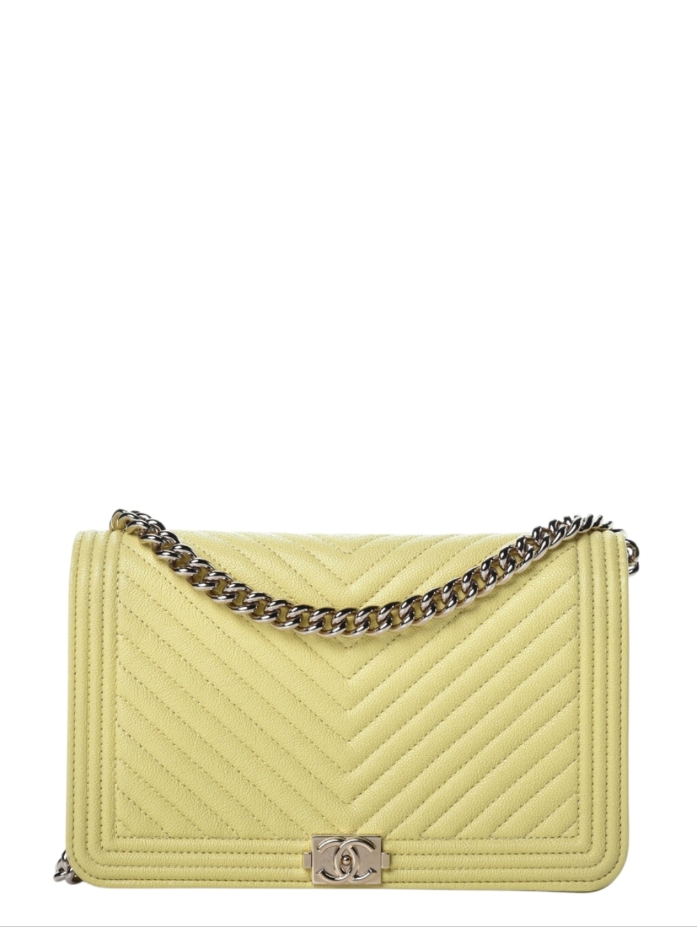 LIKE NEW CHANEL Boy Chanel BUTTER Yellow chevron quilted CAVIAR leather shoulder